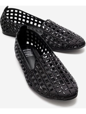 Luvi Sılva Siyah Taşlı Kadın Babet Ayakkabı