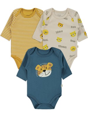 Civil Baby Aslan Empirmeli 3 Lü 0-36 Ay Çıtçıtlı Badi - Hardal 3-4 Yaş
