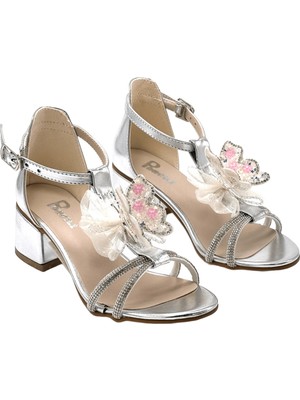 Kindep (Minican) Topuklu Çocuk Abiye Ayakkabı Gumüş
