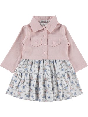 Lüks Kumru Tekstil Civil Girls Ceketli Çiçekli 2 Li 2-5 Yaş Elbise - Pudra 3-4 Yaş