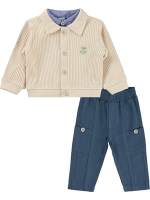 Lüks Kumru Tekstil Kumru Hırka Nakışlı Gömlek Pantolon 6-18 Ay Takım - Mavi 6-9 Ay