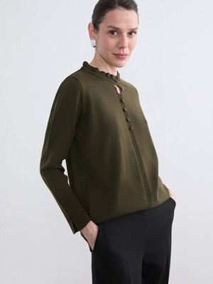 Lc Waikiki Yeni Sezon Fırfırlı Dik Yaka Kadın Triko Kazak