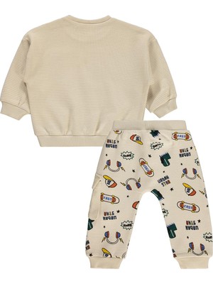 Civil Baby Dinozor Nakışlı 6-18 Ay Takım - Bej 18-24 Ay