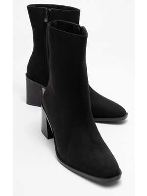 Luvi Sıena Siyah Süet Kadın Kalın Topuklu Bot