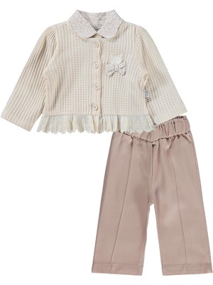 Lüks Kumru Tekstil Kumru Leopar Gömlek Dantelli Hırka 3 Lü 6-18 Ay Takım - Bej 6-9 Ay