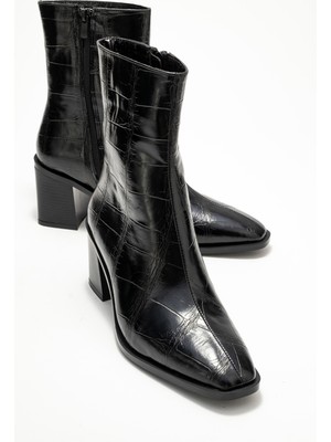 Luvi Sıena Siyah Baskı Kadın Kalın Topuklu Bot