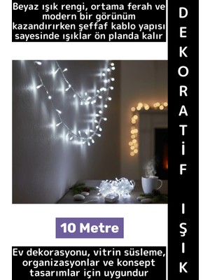 Wintoup Dekoratif Aydınlatma Ev Vitrin Organizasyon Süsleme Çok Şık Estetik Damla Uçlu 100 LED Işık 10 Metre