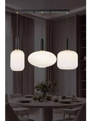 Ronisu Aydınlatma Rustik Modern Opal Beyaz Camlı Sıralı Avize