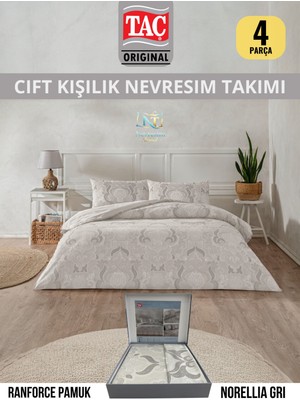 Taç Norellia Gri Ranforce Çift Kişilik Nevresim Takımı 200X220 cm