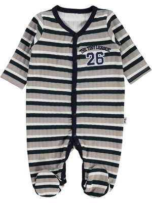 Civil Baby Kare Çizgi Empirme Patikli 1-9 Ay Tulum - Bej 9-12 Ay