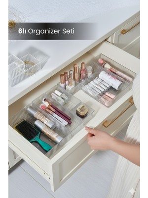 Orvila 6'lı Şeffaf Kaydırılabilir Çekmece Içi Takı Makyaj Organizer Seti