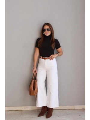 Purple By Banu Beyaz Kemerli Cropped Jean