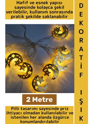 Wintoup Ev Dekorasyonu Mağaza Vitrin Süsleme Şık Estetik Ay Yıldız Figürü Dekoratif Ramazan LED Işık 2 Metre