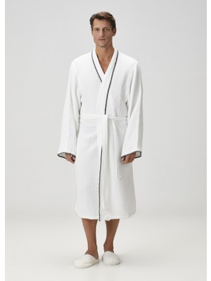 İrya Loom 4 Katlı Çoban Dikşili Erkek Bornoz Beyaz L/xl