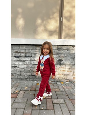 Monila Kız Çocuk Kırmızı Baskılı Bebe Yakalı Altüst Takım