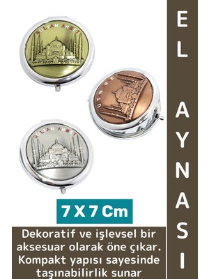 Wintoup Çanta Cep Boy Dekoratif Hediyelik Çok Şık Estetik Kabartmalı Istanbul Temalı Metal El Aynası 7 cm