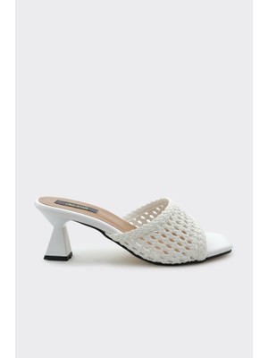 Derinet Kısa Topuklu Örgü Desenli Kadın Terlik