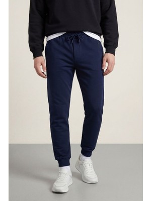 Mmetalic Erkek Lacivert Arka Cep Etiket Detaylı Paça Lastikli Regular Fit Eşofman Altı