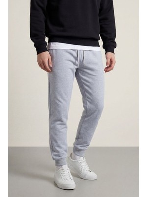 Mmetalic Erkek Gri Arka Cep Etiket Detaylı Paça Lastikli Regular Fit Eşofman Altı