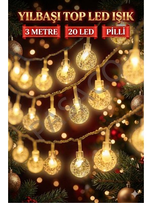 3 Metre 20'li Kristal Top LED Kablo Dekoratif Işık, Yılbaşı ve Çam Ağacı Aydınlatma