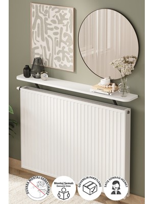 Bofigo Petek Üstü Raf Kalorifer Peteği Rafı Duvar Rafı Uçan Raf Dresuar 120 cm Berlin Beyaz