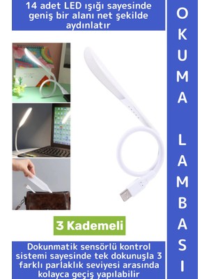 Wintoup Premium Dayanıklı Esnek Kitap Bilgisayar Başı Kompakt 14 LED 3 Kademeli USB Dokunmatik Okuma Lambası