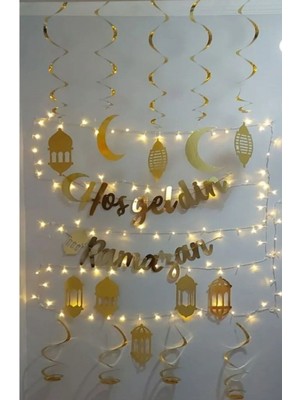 10'lu Ramazan Tavan Süs ve LED Işık Seti, Hoşgeldin Ramazan Bannerleri