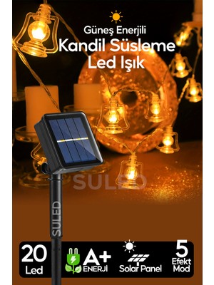 Güneş Enerjili 20 LED Ramazan Kandil Dekoratif Işık Bahçe ve Balkon