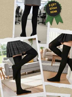 Algitsin O L A Kadın Diz Üstü Çorap 3 Lü Set-Tamamı Siyah