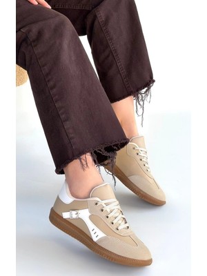OEY Fashions Mier Bej Cilt Bağcıklı Spor Ayakkabı