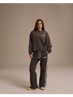 Adanola Varsity Loose Fit Sweatpants - Coffee Bean/ White