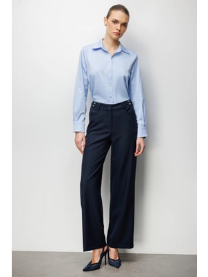 Ekol Beli Metal Aksesuarlı Bol Paça Pantolon  4010