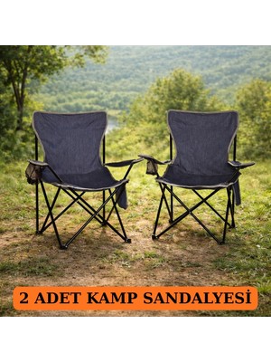 Dükkanönü 2'li Katlanır Rejisörlü Cepli Mavi Kamp Sandalyesi Kot Yerden Yüksek Tasarım ile 133 kg Kapasite