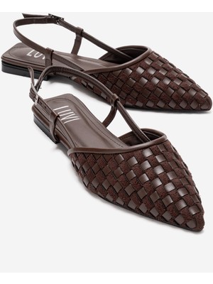 Luvi Chanda Kahverengi Örgü Detaylı Sivri Burun Kadın Sandalet