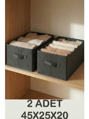 Prendi Home Antrasit 2'li Tela Dolap Içi Düzenleyici Kutu Organizer 45X25X20 cm Kazak Havlu Saklama Hurcu