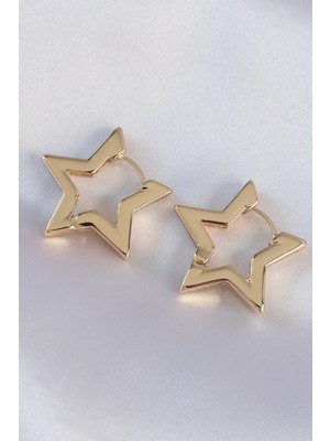 Hkursat Pirinç Gold Renk Yıldız Küpe