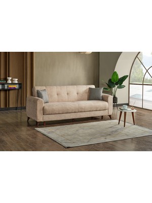 Meşe Mobilya Dorian Kollu Bazalı Yerden Yüksek Kaliteli Kumaş Rahat Yaylı Çekyat Kanepe