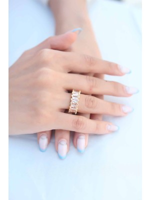 Hkursat Zirkon Taşlı Baget Gold Renk Kadın Yüzük