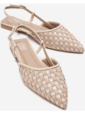 Luvi Chanda Bej Örgü Detaylı Sivri Burun Kadın Sandalet