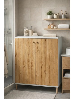 Peka 2 Kapaklı 3 Raflı Banyo Dolabı – Çok Amaçlı Dolap