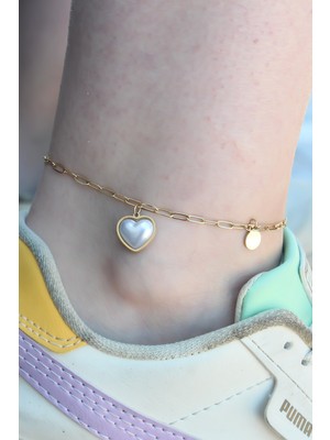 Hkursat 316L Çelik Gold Renk Kalp Model Kadın Halhal