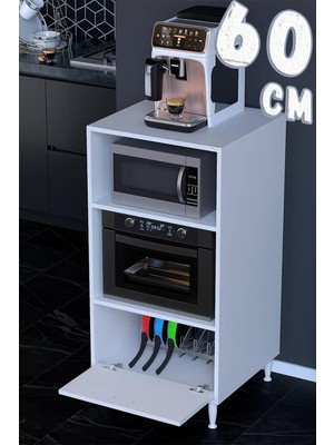 modilayn Silva 60X119,2X56 cm Kapaklı Mikrodalga ve Midi Fırın Standı - 3 Bölmeli Çok Amaçlı Dolap