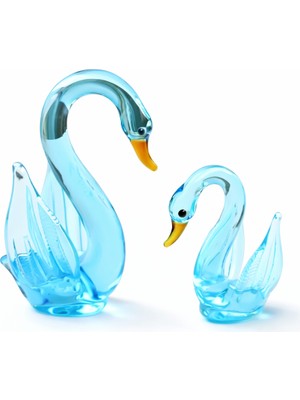 Crystal Passion Özel Tasarım Ikili Cam Kuğu Seti | Mavi Renk Dekoratif Cam Figür