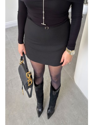 Magarde Filotalı Şort Etek- Siyah