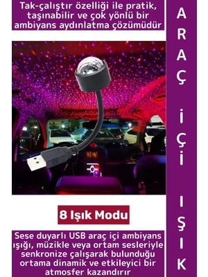 Wintoup Ev Ofis Kamp 8 Farklı Işık Modu Sese Duyarlı Pratik Tak Çalıştır Çok Şık USB Araç Içi Ambiyans Işığı