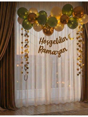 Hoşgeldin Ramazan Gold Yazı Ledli Zincir Balon Seti, Ramazan Süsleme Seti