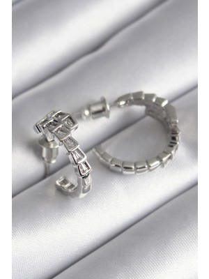 Hkursat Pirinç Gümüş Renk Zirkon Taşlı Yılan Model Kadın Küpe