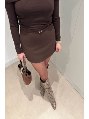 Magarde Filotalı Şort Etek- Kahverengi