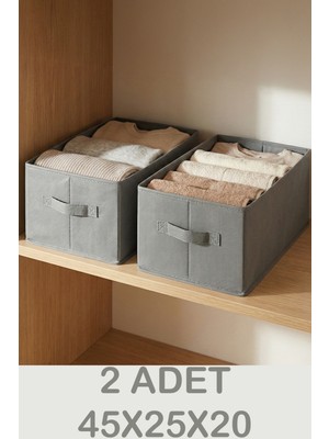 Prendi Home Füme 2'li Tela Dolap Içi Düzenleyici Kutu Organizer 45X25X20 cm Kazak Havlu Saklama Hurcu