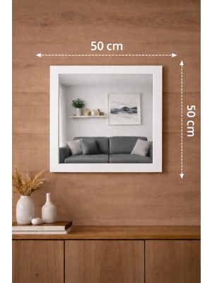 Digital Hayat 50 - 38 cm Ceviz Beyaz Antrasit Ahşap Kare Ayna - Antre Hol Banyo Mutfak Salon Wc Aynası - Doğal Ahşap Çerçeveli